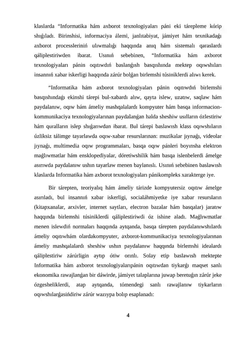 SAWAT ÚYRETIW SABAQLARINDA IKT DAN PAYDALANIW KURS JUMISI 4