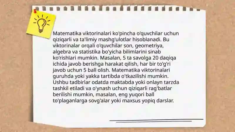 Matematikadan sinfdan tashqari ishlar 4