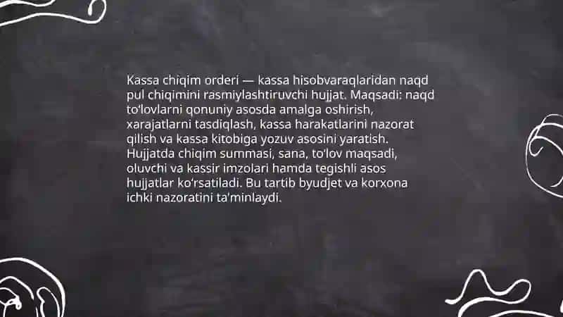 Kassa kirim va chiqim orderi,Kassa kitobi 4