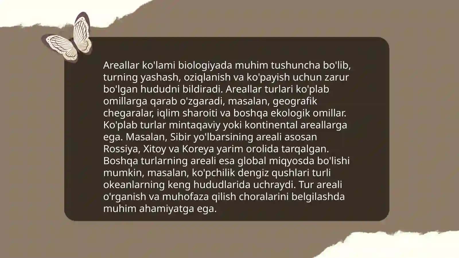 Areallar ko'lami shakli va ularni belgilovchi omillar 4