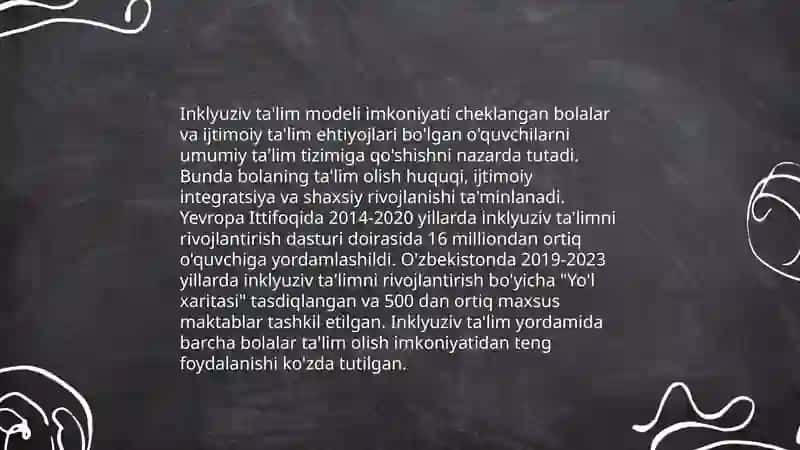 Mehrli maktab "inklyuziv va uydagi ta'limni tashkil etishning zarurati va huquqiy asoslari 4