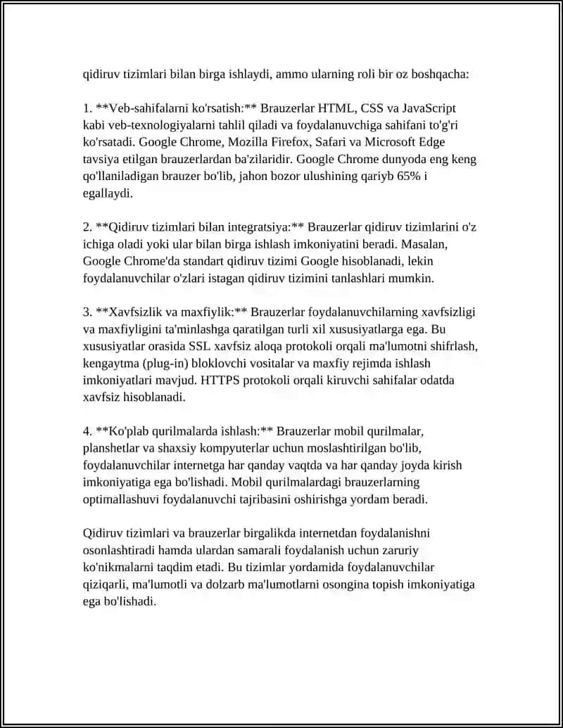 WEB BRAUZERLAR VA QIDIRUV TIZIMLARI IMKONIYATLARIDAN FOYDALANIB AXBOROTLAR QIDIRING 4