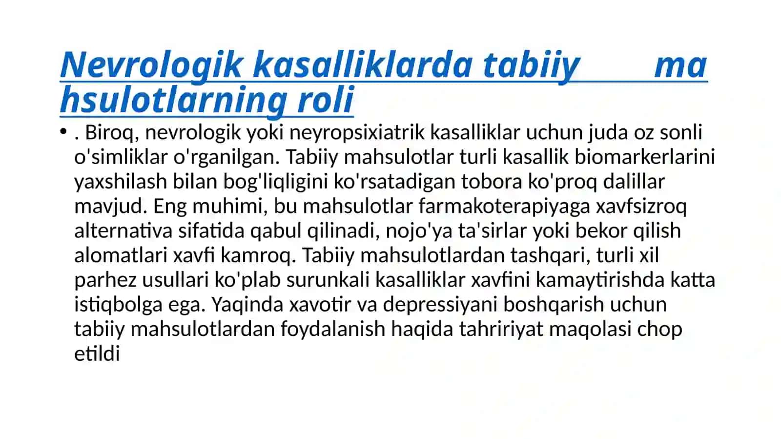 Ruhiy va asab tizimi kasalliklari kelib chiqish mexanizmlarining biokimyoviy aniqlash usullari 4