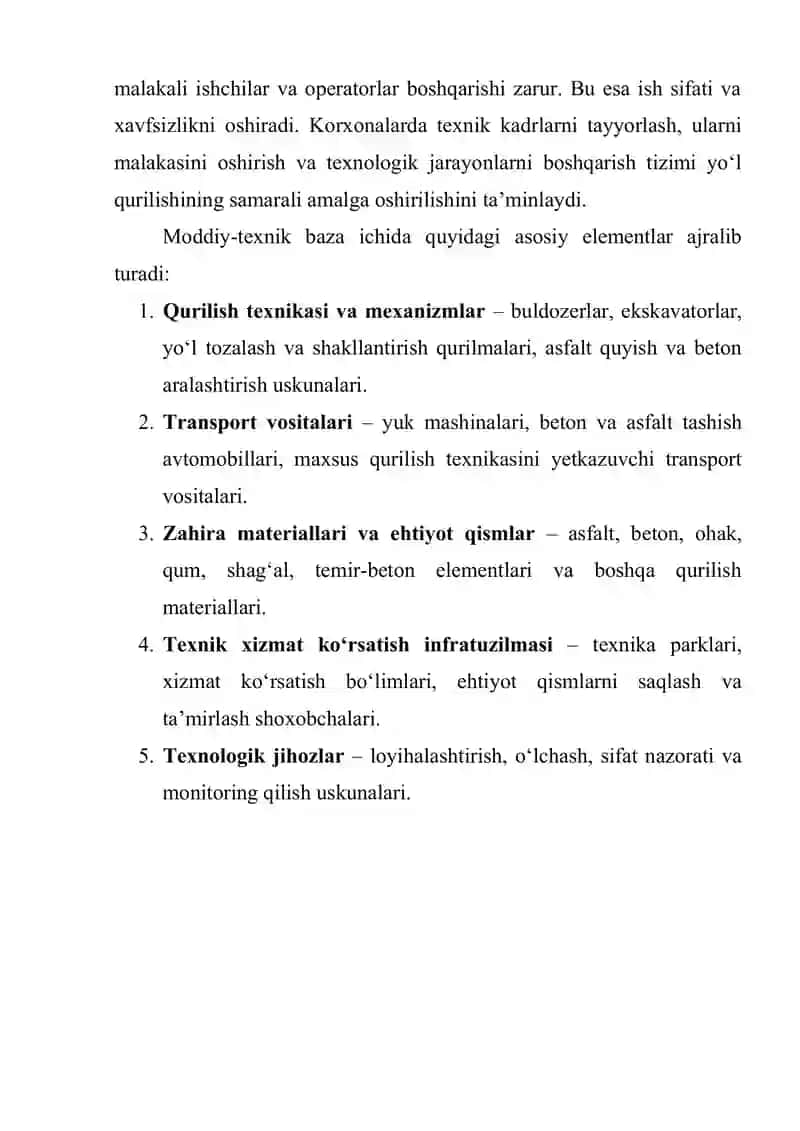 Avtomobil yo‘l qurilishining korxonalarining moddiy-texnik bazasi 4