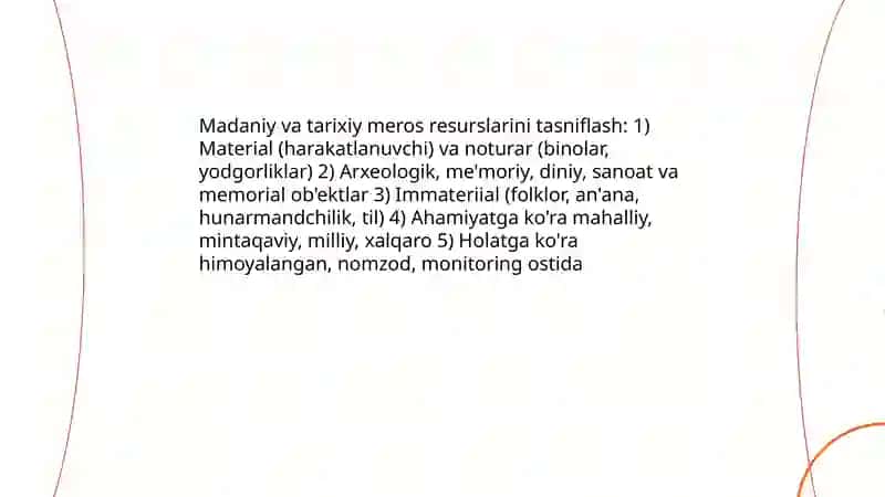 Mintaqalarning turistik resurlari tasnifi 4