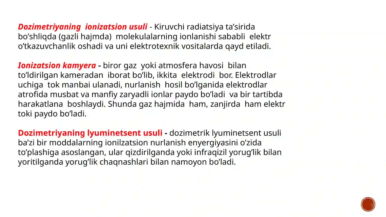 DOZIMETRIYA METODLARI.DOZIMETRIK ASBOBLAR TASNIFI 4