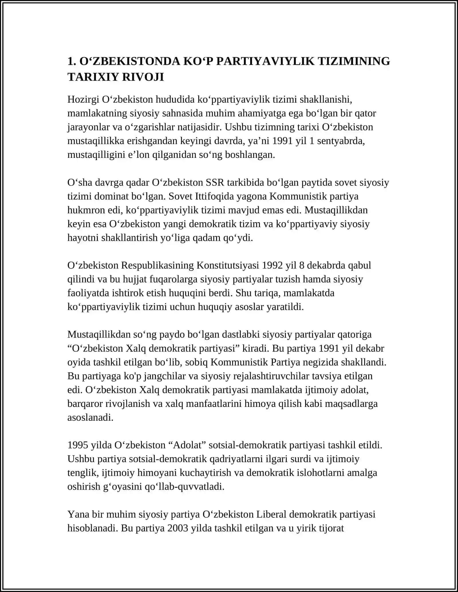 Oʻzbekistonda ko‘p partiya viylik tizimining shakllanish va uning ahamiyati siyosiy partiyalar faoliyatidagi xususiyatlar 4