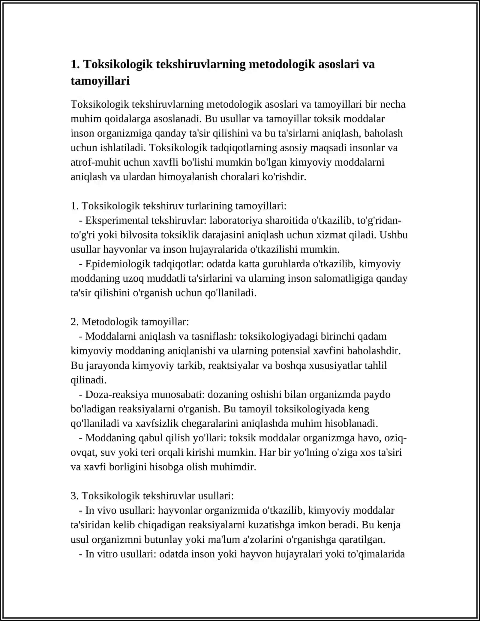 TOKSIKOLOGIK TEKSHIRISHLARNING METODOLOGIK ASOSLARI 4
