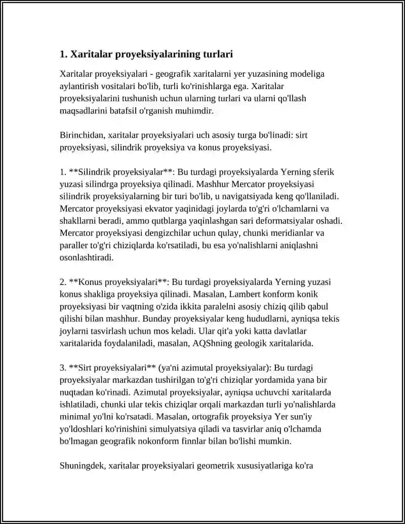REFERAT Mavzu: XARITALAR PROYEKSIYALARI 4