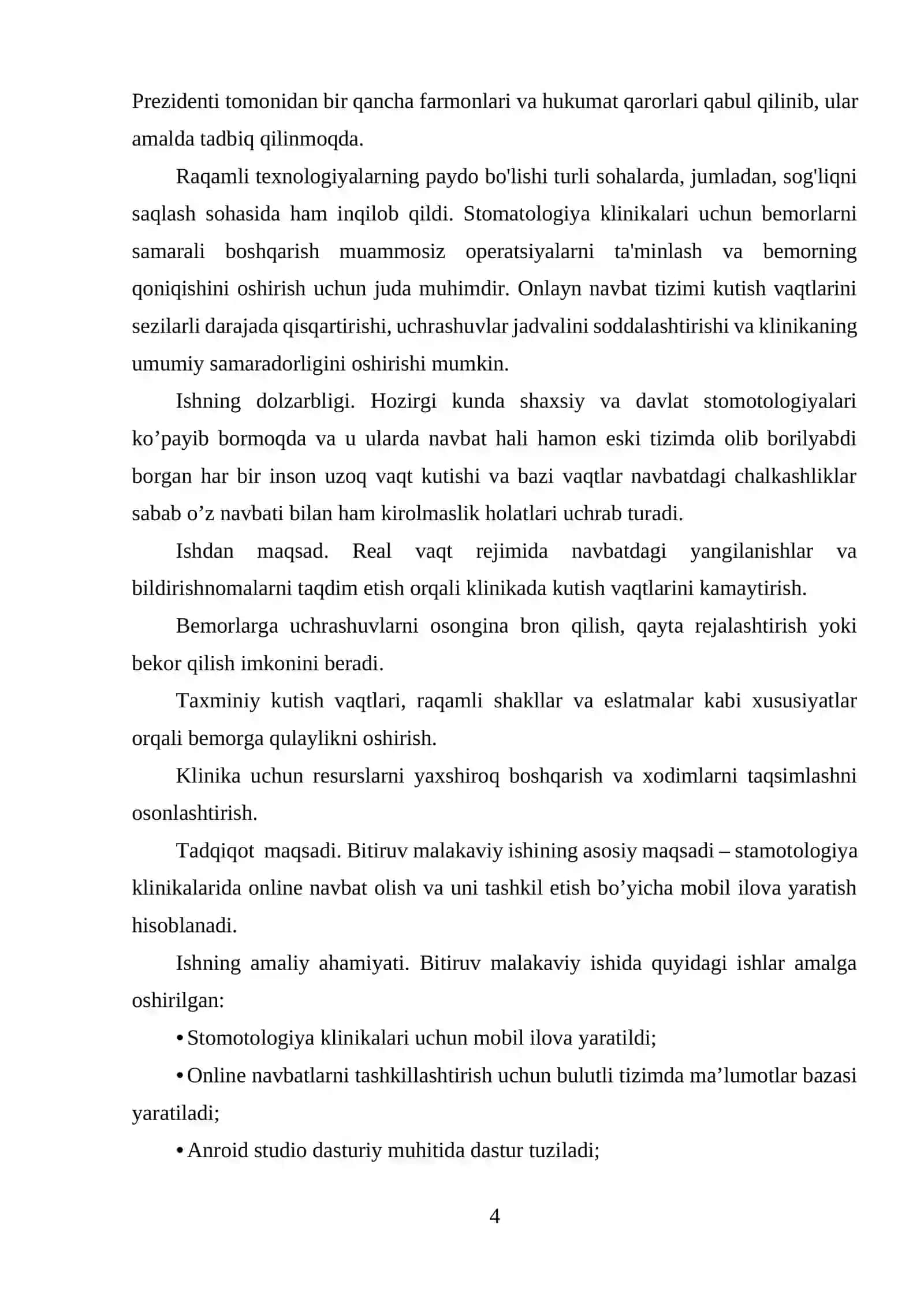 STOMOTOLOGIYA KLINIKASIDA NAVBATLARNI SHAKLLANTIRISH MOBIL ILOVASINI YARATISH 4