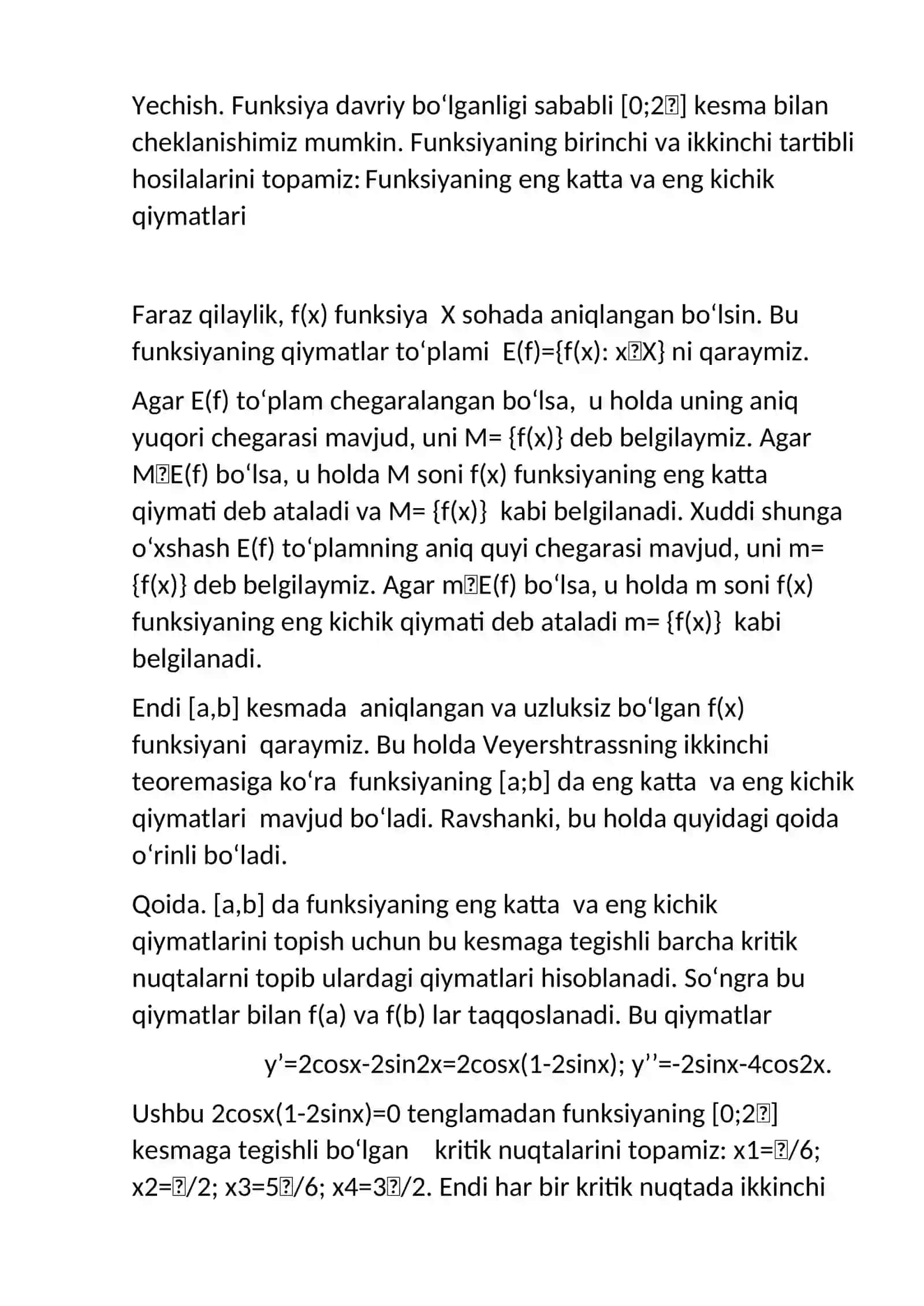 Yuqori tartibli hosila yordamida funktsiyalarni ekstremumga tekshirish 4