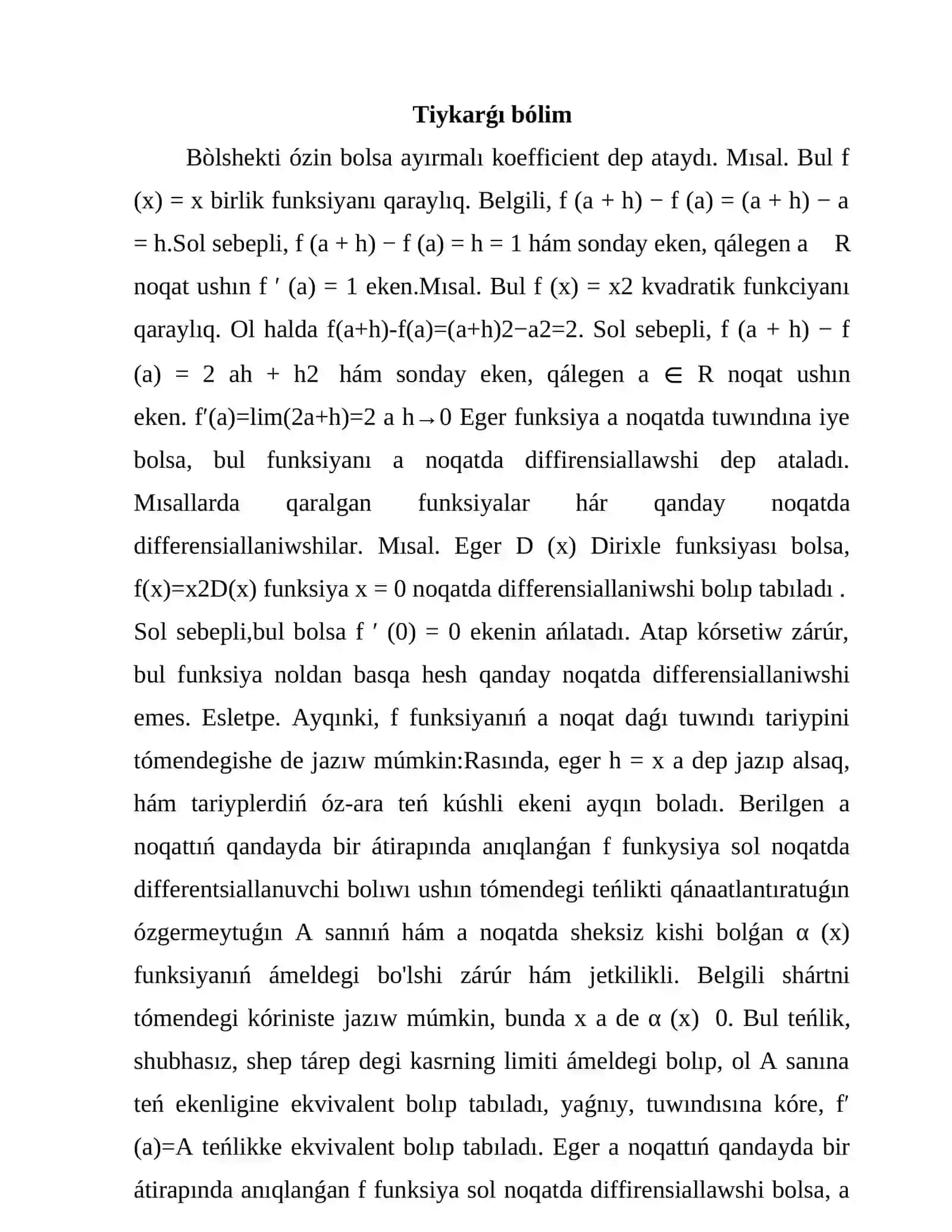 Funkciya tuwındısınıń qásiyetleri 4