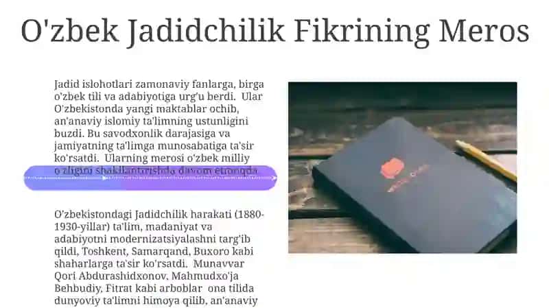 Oʻzbek jadidlari adabiyotining madaniyat, maʼrifat adabiyotga oid fikrlari 4