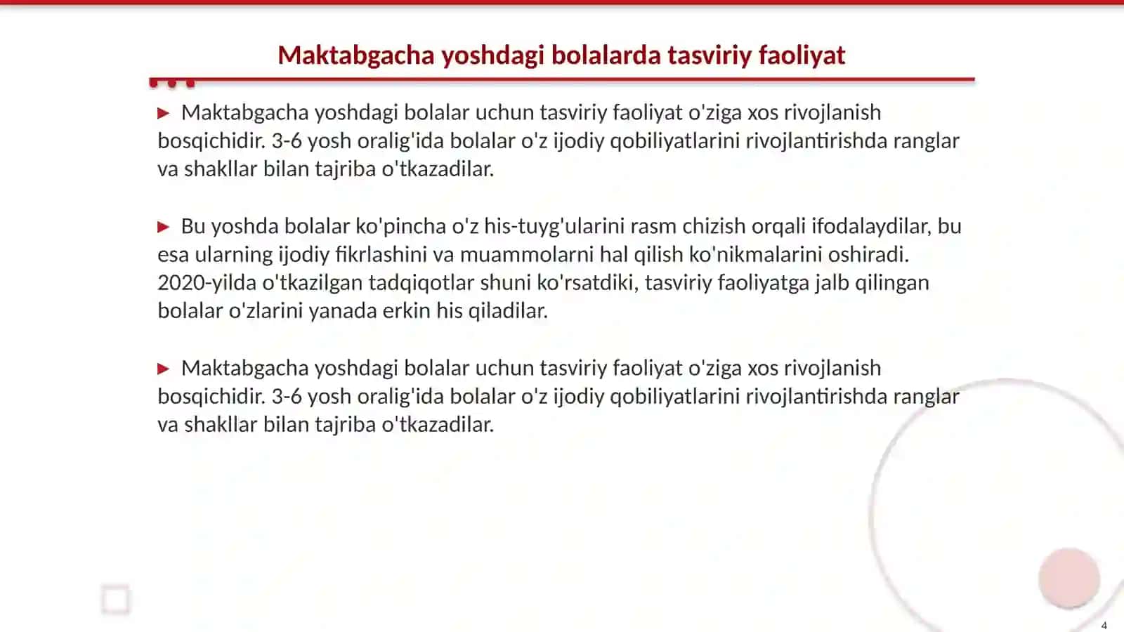Maktabgacha yoshdagi bolalarning dunyoqarashini shakllantirishda tasviriy faoliyatning ahamiyati 4