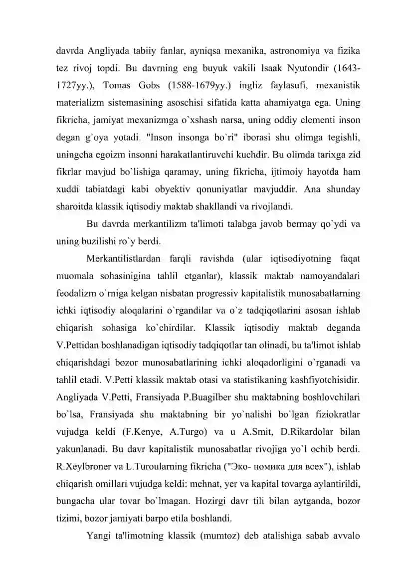 ANGLIYA VA FRANSIYADA KLASSIK IQTISODIY MAKTABNING VUJUDGA KELISHI VA RIVOJLANISHI. 4