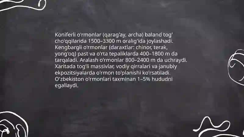 O'simlik turkumlari va ularning tabiiy joylashishi haqida (xaritada belgilash) 4