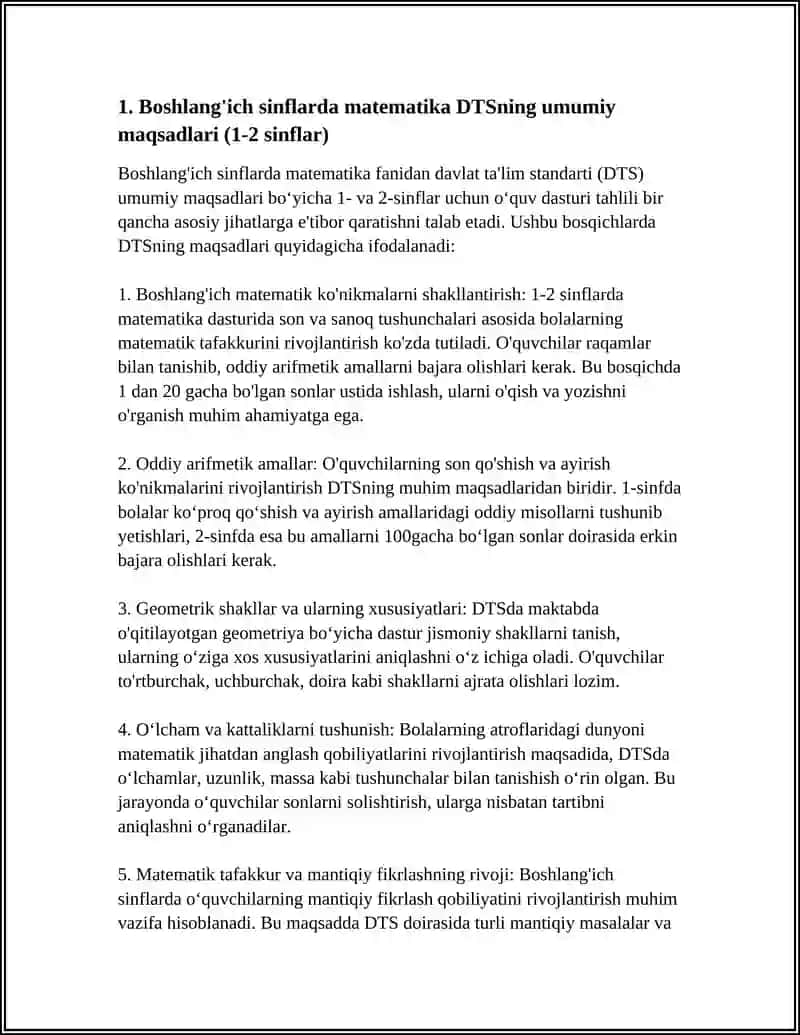 Boshlang'ich Sinflarda Matematikadan DTS Tahlili 4