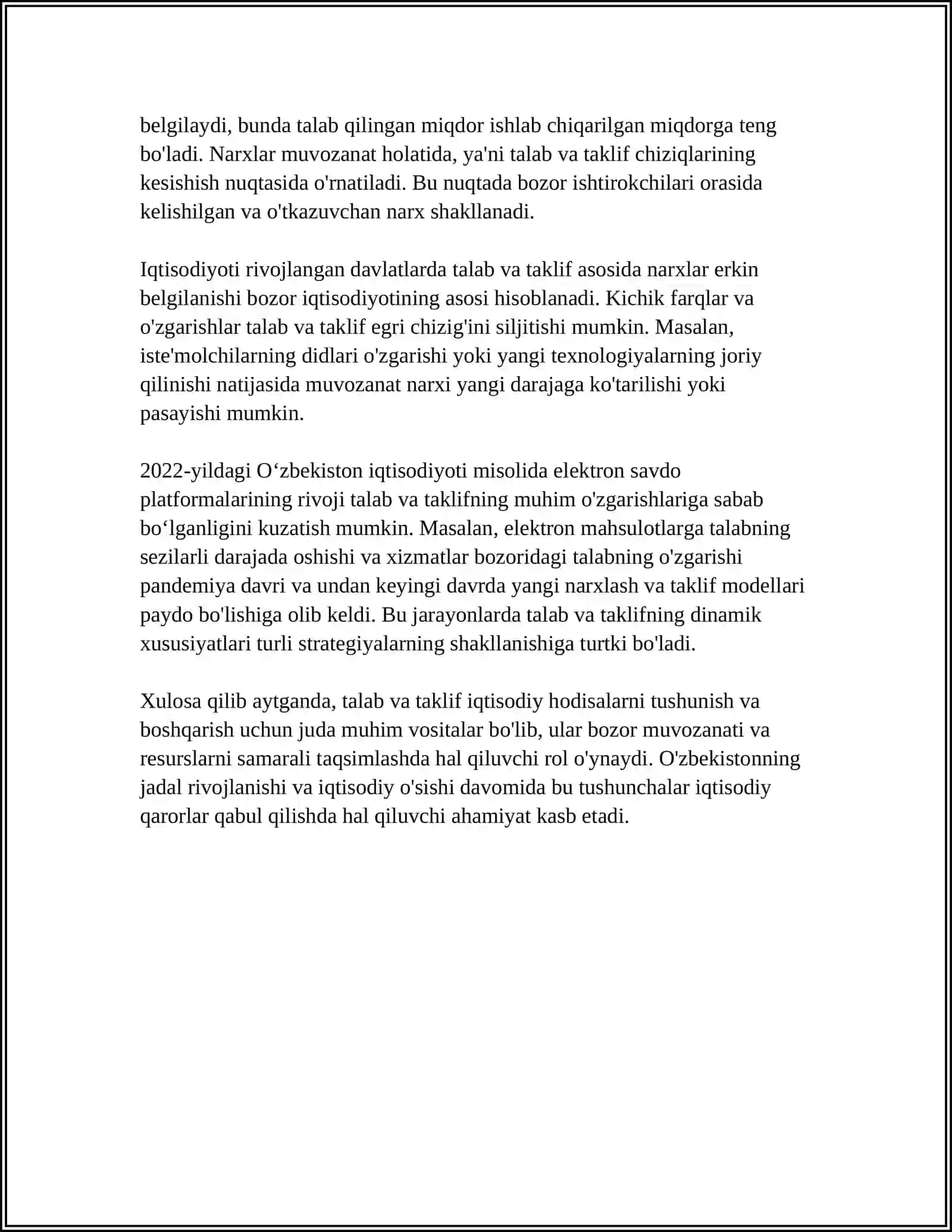 TALAB VA TAKLIF TAHLILI ASOSLARI. BOZOR MUVOZANATI 4
