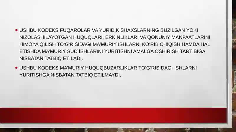 O‘ZBEKISTON RESPUBLIKASINING MA’MURIY SUD ISHLARINI YURITISHGA KIRISH 4