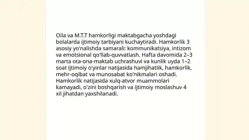 M.T.T maktabgacha yoshdagi bolalar uchun ijtimoiy tarbiya maskani 4