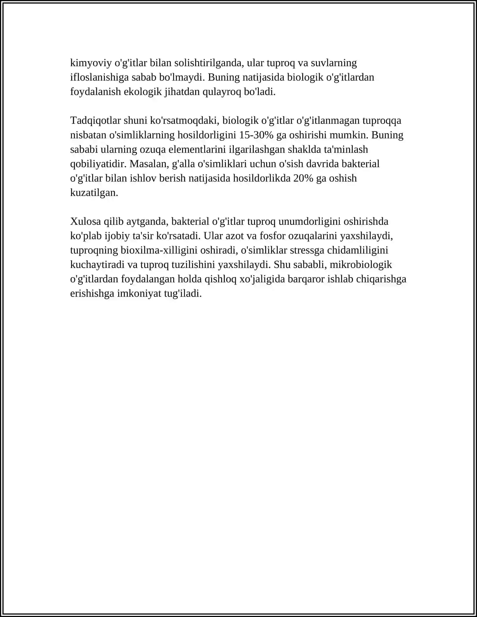 TUPROQ UNUMDORLIGINI OSHIRISHDA BAKTERIOLOGIK OʻGʻITLARNI QOʻLLASH HAMDA MAZKUR OʻGʻITLARNI MADANIY OʻSIMLIKLARNI BIONAZORAT QILISH 4