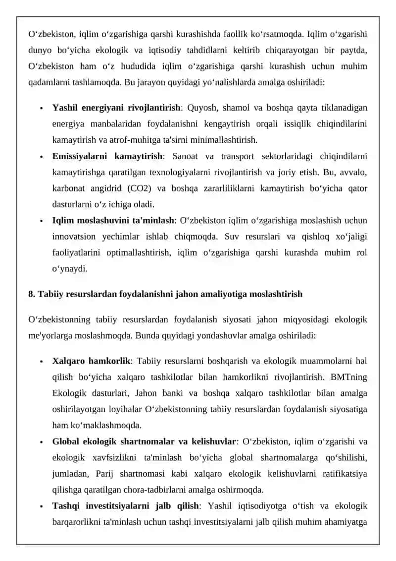 Davlatning tabiiy resurslardan foydalanish jarayonlarini tartibga solishi va ekologiya sohasidagi siyosati 4