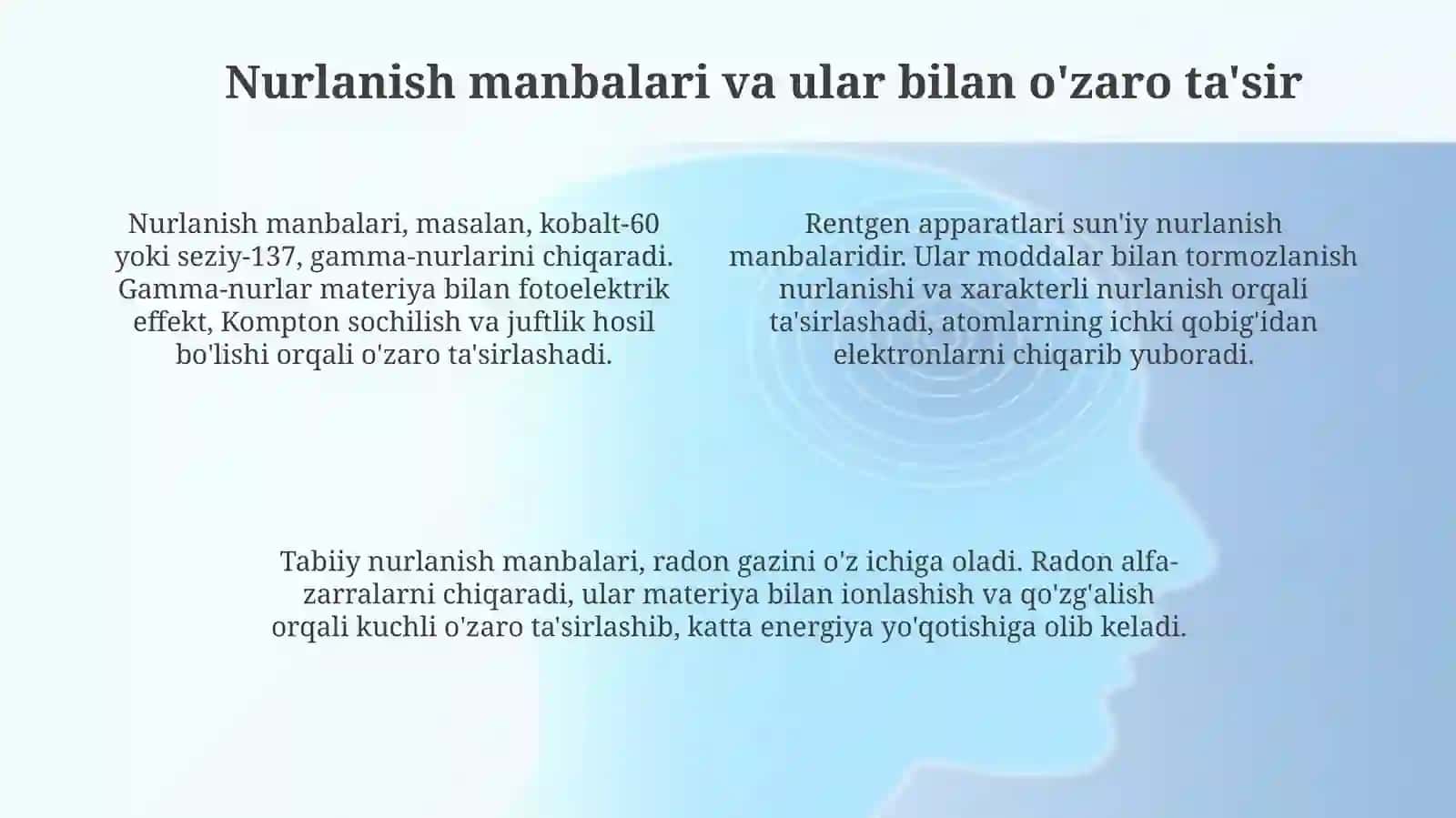 Ionlashtiruvchi nurlanishning dozimetriyasi va radiometriyasi 4