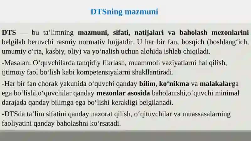 Davlat ta_lim standartining (DTS) mazmuni, tuzilmasi, mohiyati 4