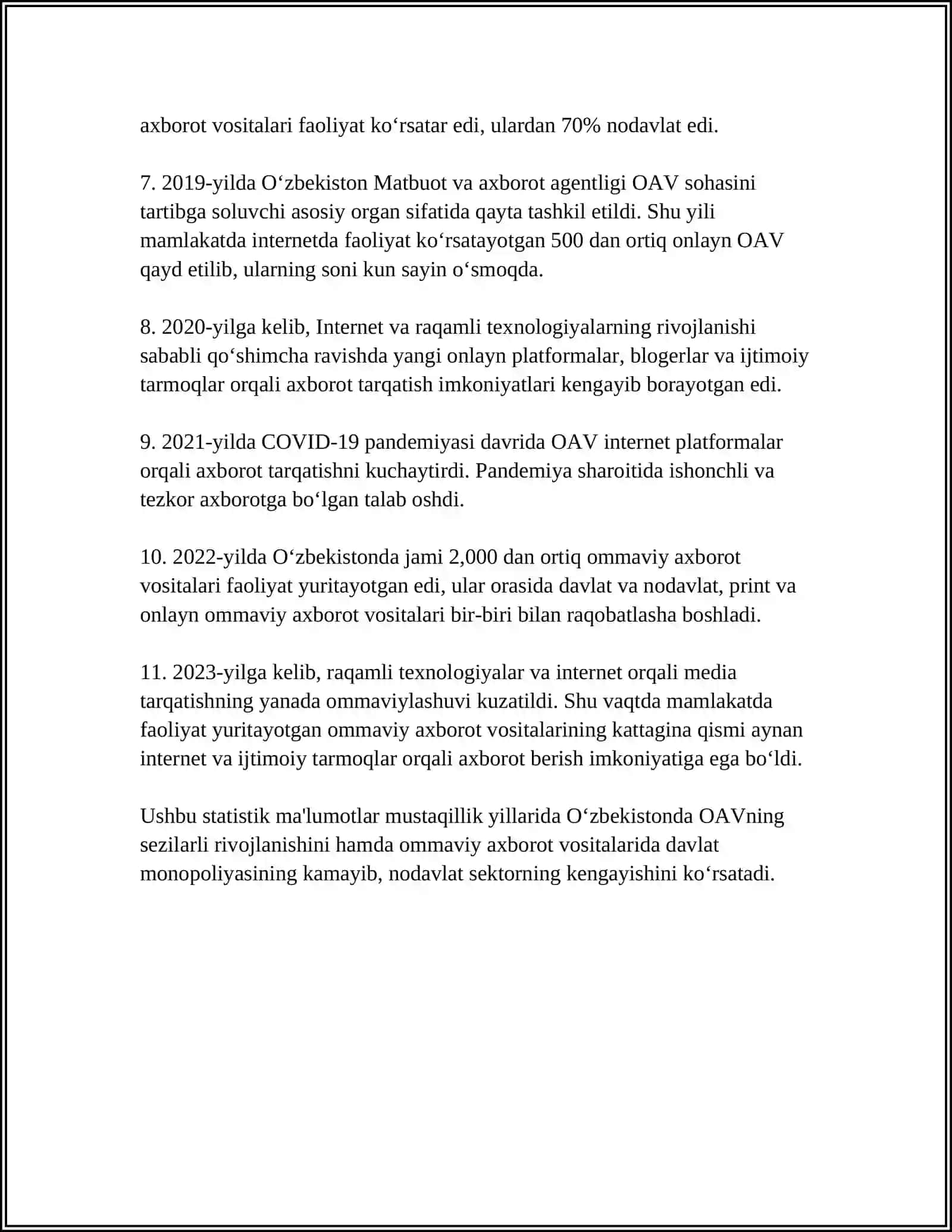 MUSTAQILLIK YILLARIDA OMMAVIY AXBOROT VOSITALARINING RIVOJLANISHI 4