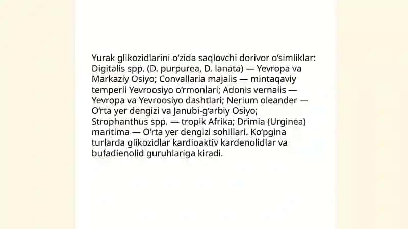 Yurak glikozidlari saqlovchi dorivor tandifi va fitokimyolar 4
