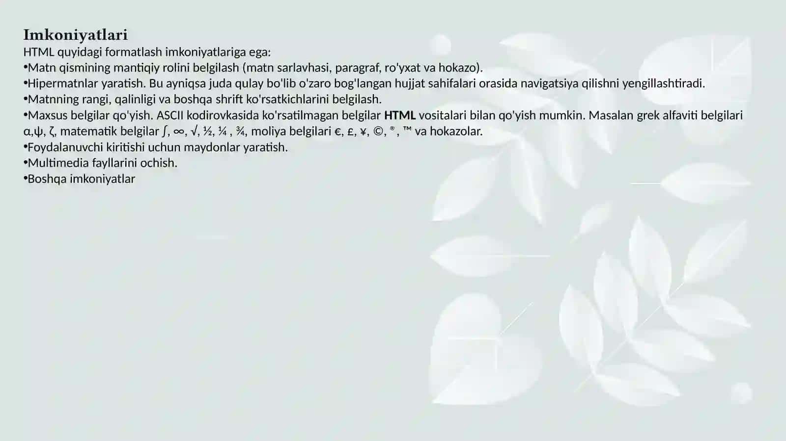 TIBBIYOTDA AXBOROT TEXNOLOGIYALARI FANIDAN “HTML tilida ishlatiladigan teglar haqida ma’lumot” mavzusida tayyorlangan MUSTAQIL ISH 4