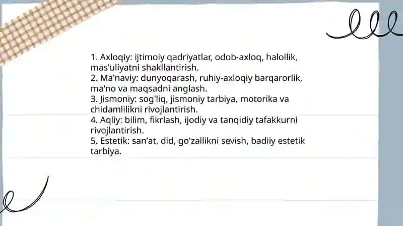 Tarbiya jarayoning mohiyati mazmuni tarbiya tamoyillari va metodlari 4