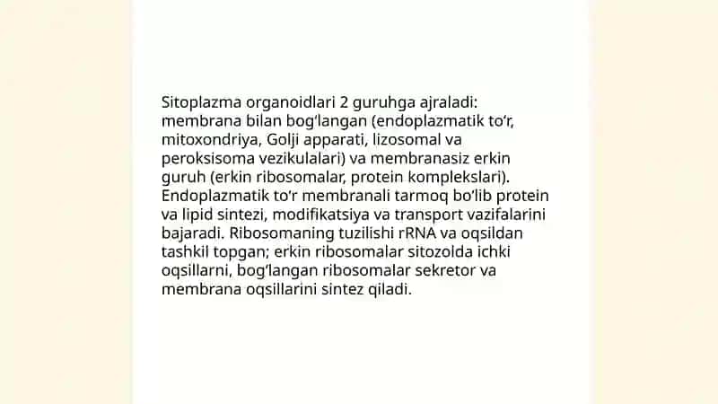 Sitoplazma organoidlari ong klassifikatsiyasi 4