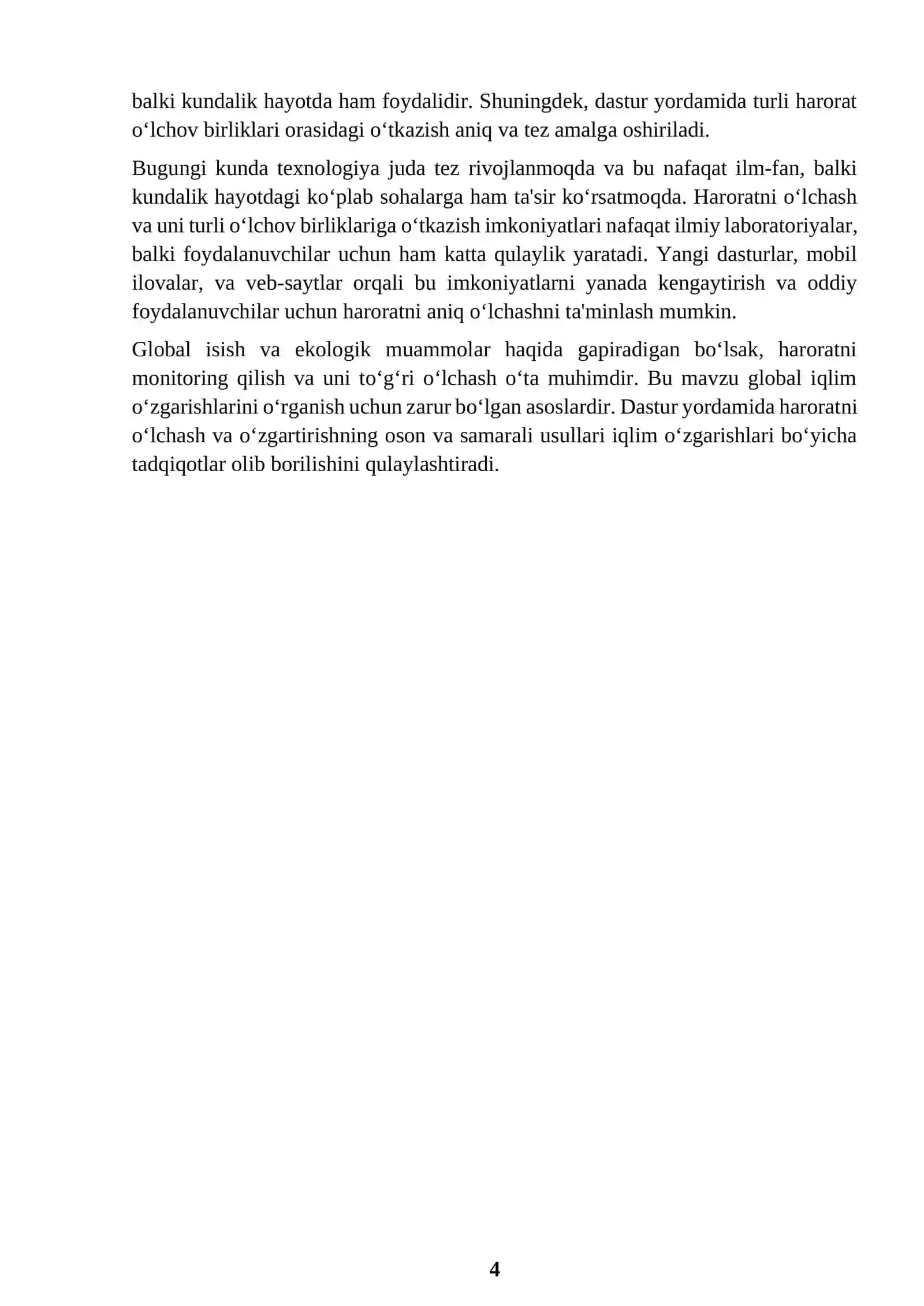 HAVO HARORATINI KIRITIB, UNI TURLI O‘LCHOV BIRLIKLARIGA O‘TKAZISH DASTURI 4