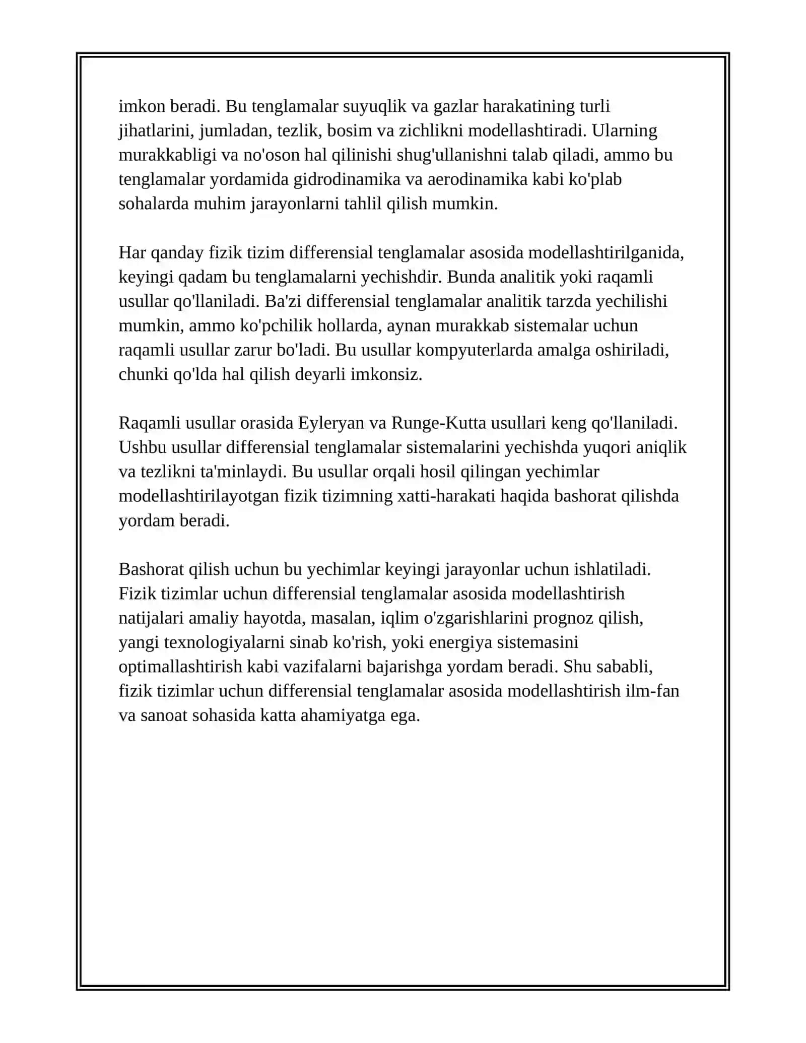 FIZIK VA MATEMATIK MODELLASHTIRISH, OLINGAN NATIJALAR ASOSIDA PROGNOZ QILISH 4