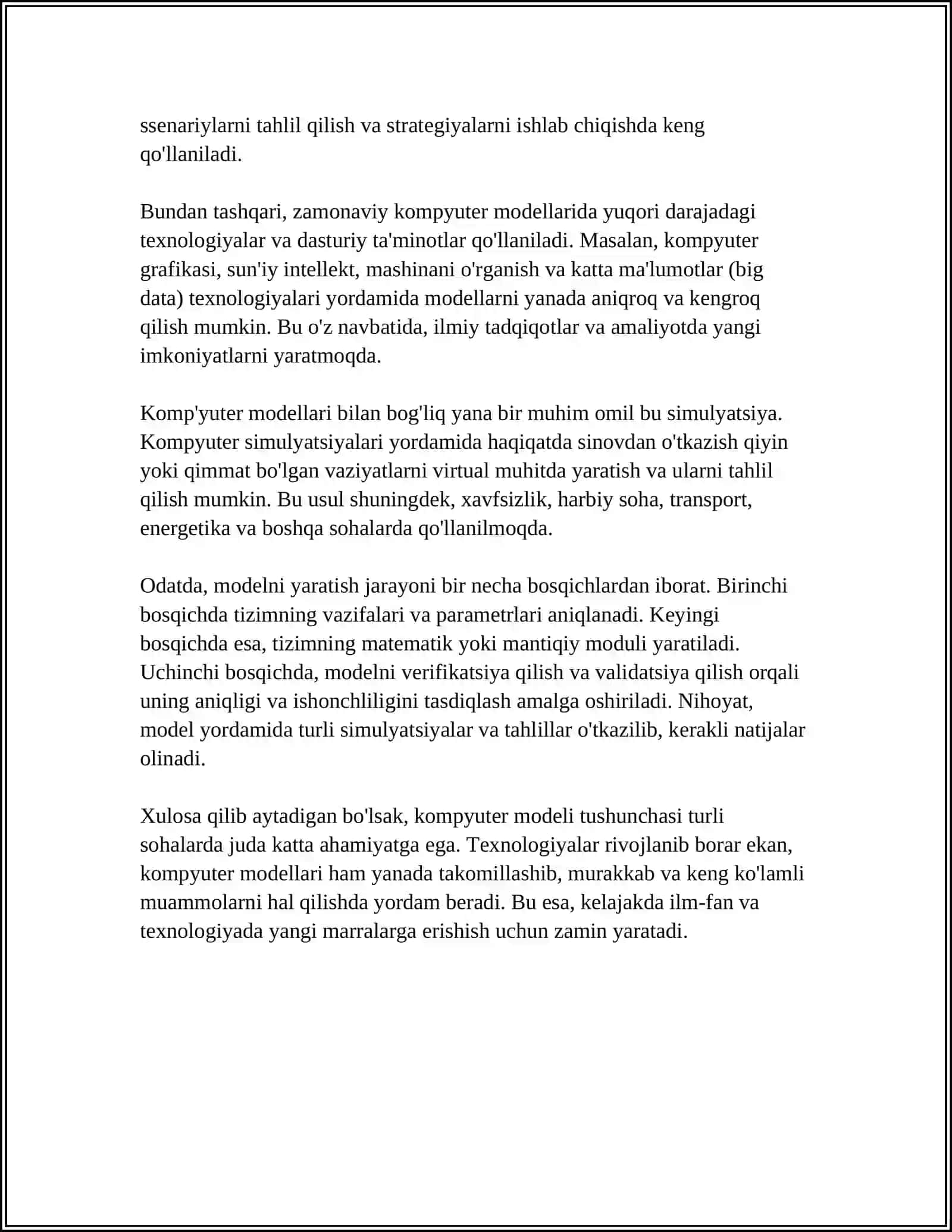REJA FOYDALANILGAN ADABIYOTLAR ROʻYXATI SNOSKA DIALOGNING KOMPYUTERGA OID MODELLARI 4