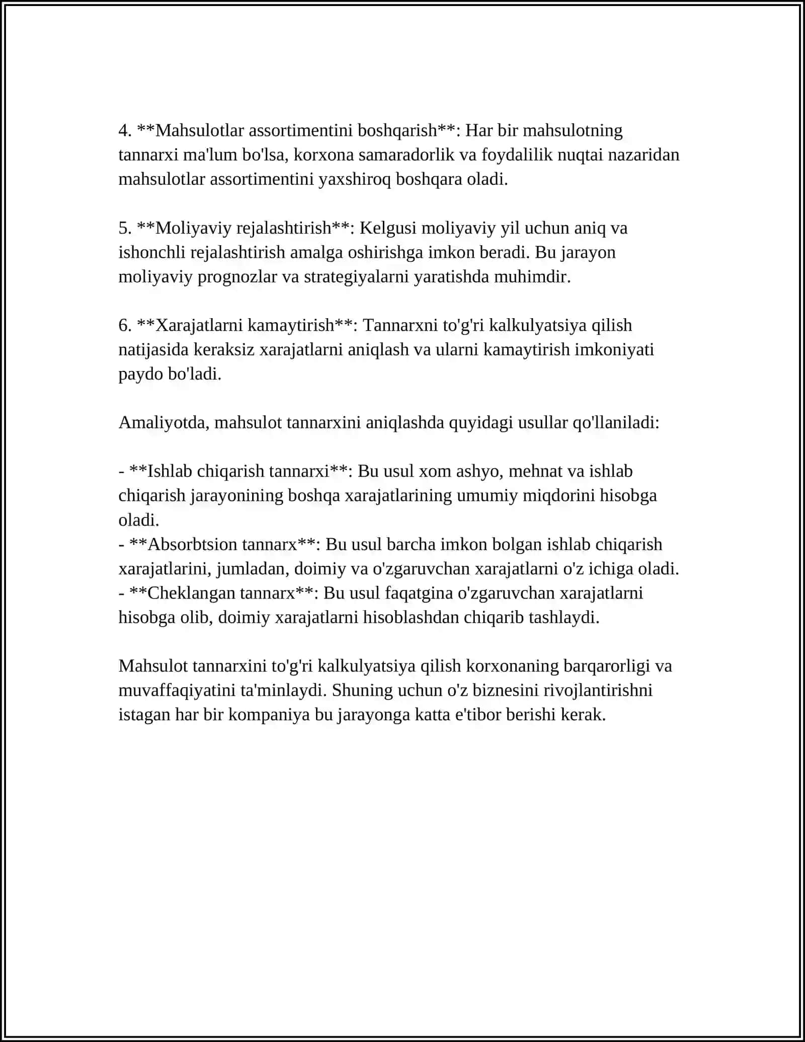 MAHSULOT TANNARXINI KALKULYATSIYA QILISHNING ZAMONAVIY TIZIMLARI 4