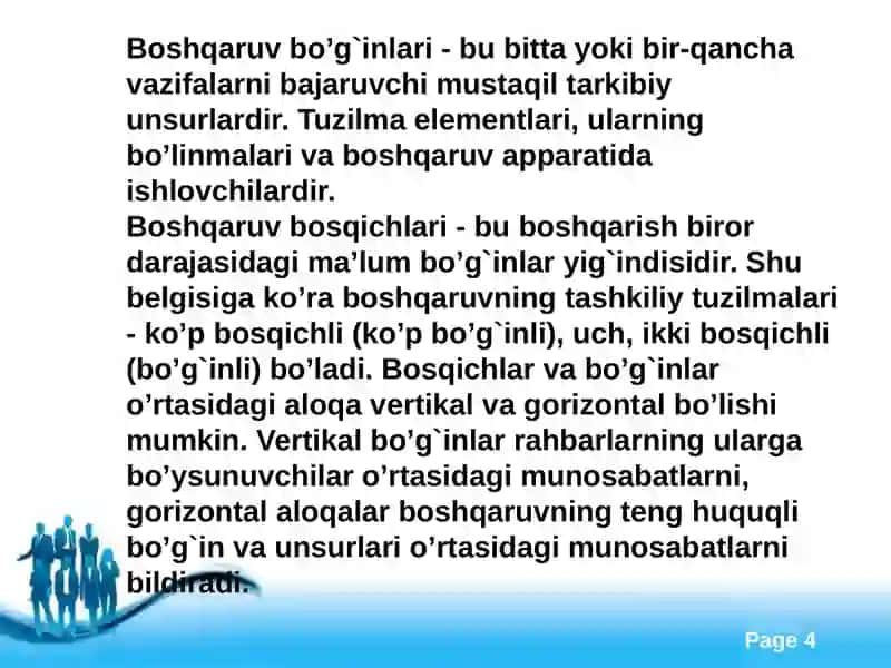 Boshqaruvning tashkiliy tuzilishi,Boshqaruv maqsadi va funksiyalari 4