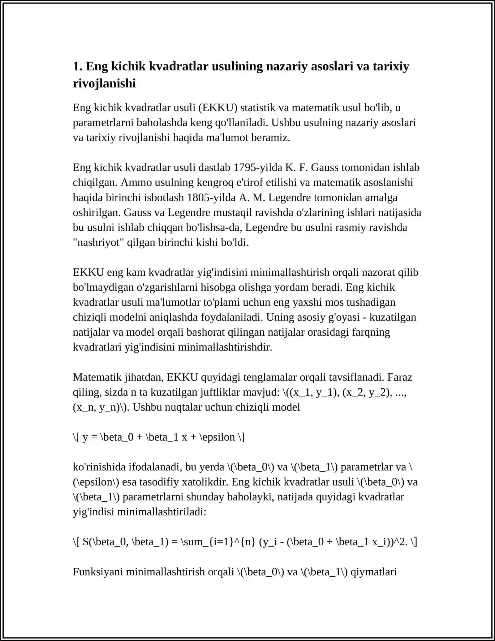 EKONOMETRIK MODELLAR PARAMETRLARINI ANIQLASHDA ENG KICHIK KVADRATLAR USULIDAN FOYDALANISH USLUBIYATI 4
