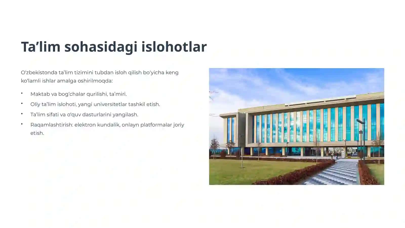 O'zbekiston ijtimoiy sohasidagi o'zgarishlar 4