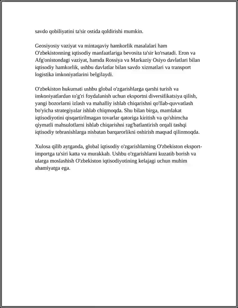 Global iqtisodiy o'zgarishlarning O'zbekiston eksport-importga ta'siri 4