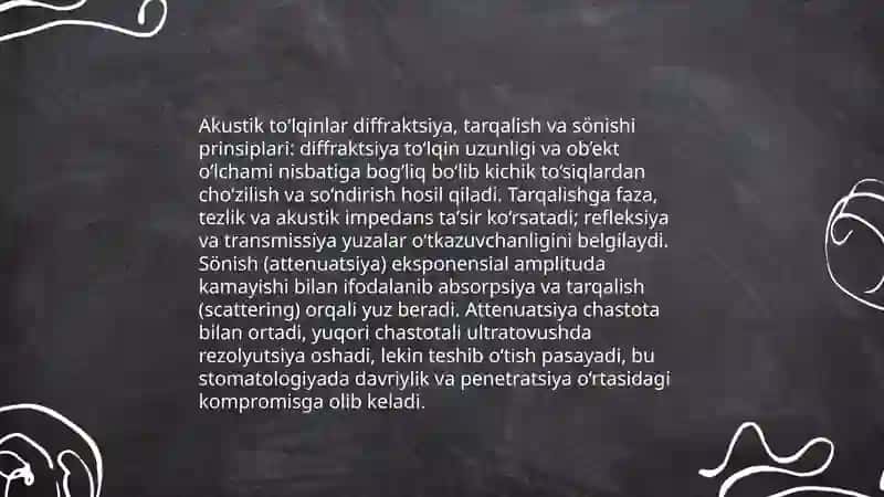 Eshitish bifizikasi elementlari. Ultratovush va uni stomatologiyada qoʻllanilishi 4