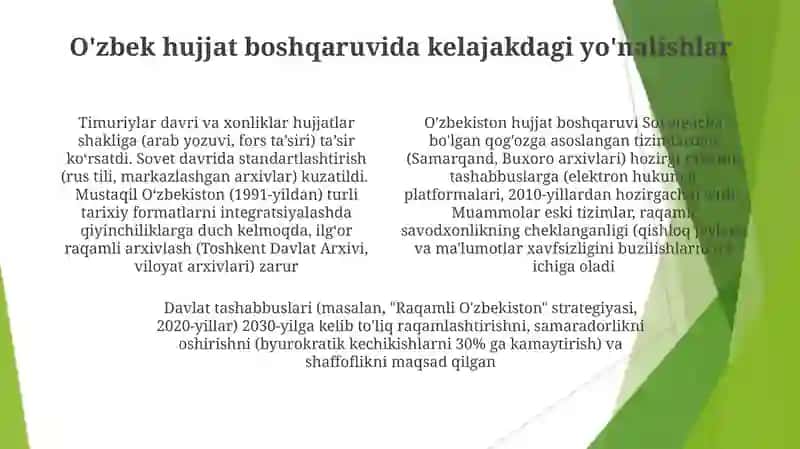 Hujjatlarning paydo va tarixi. O'zbekiston Respublikasida hijjatchilekning takomillashuvi 4