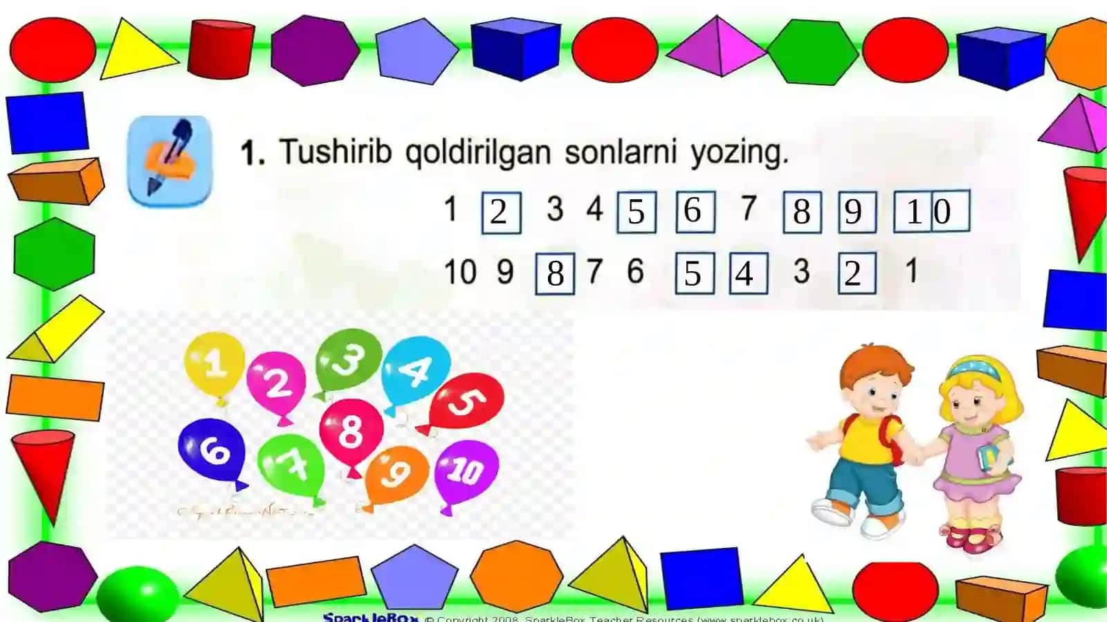 "1dan 10gachabo‘lgansonlar"mavzusidatayyorlagan 4