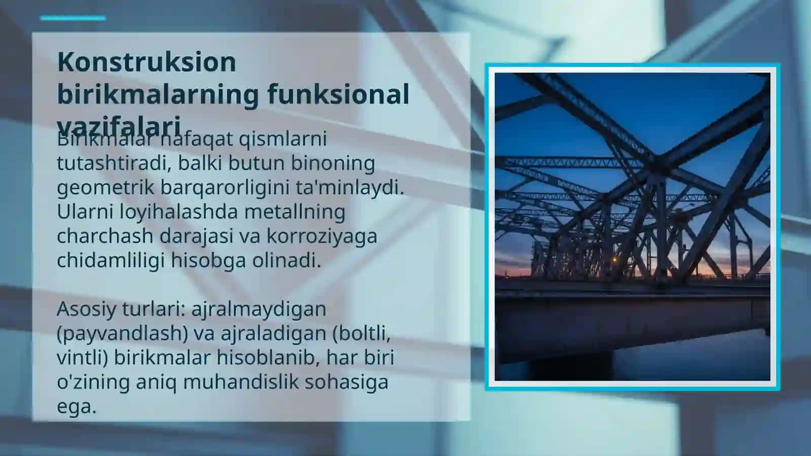 METALL KONSTRUKSIYALARNI BIRIKTIRISH USULLARI: PAYVAND VA BOLTLI BIRIKMALAR 4
