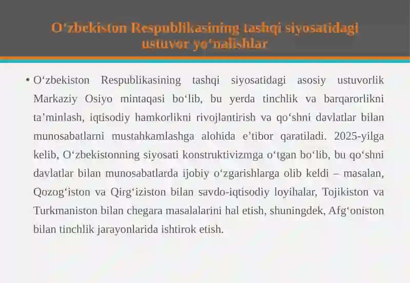 O‘zbekiston Respublikasining qo‘shni davlatlar bilan iqtisodiy va siyosiy munosabatlari 4