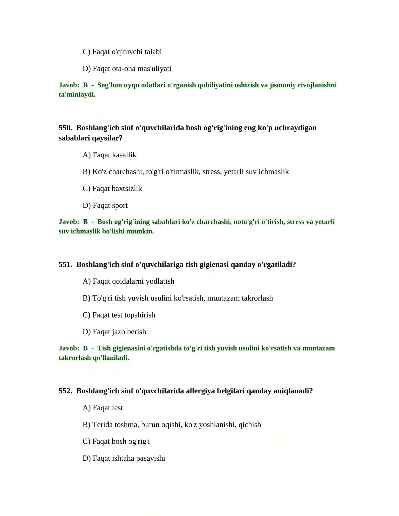 BOSHLANG'ICH TA'LIM O'QITUVCHISI TEST SINOVLARI 4