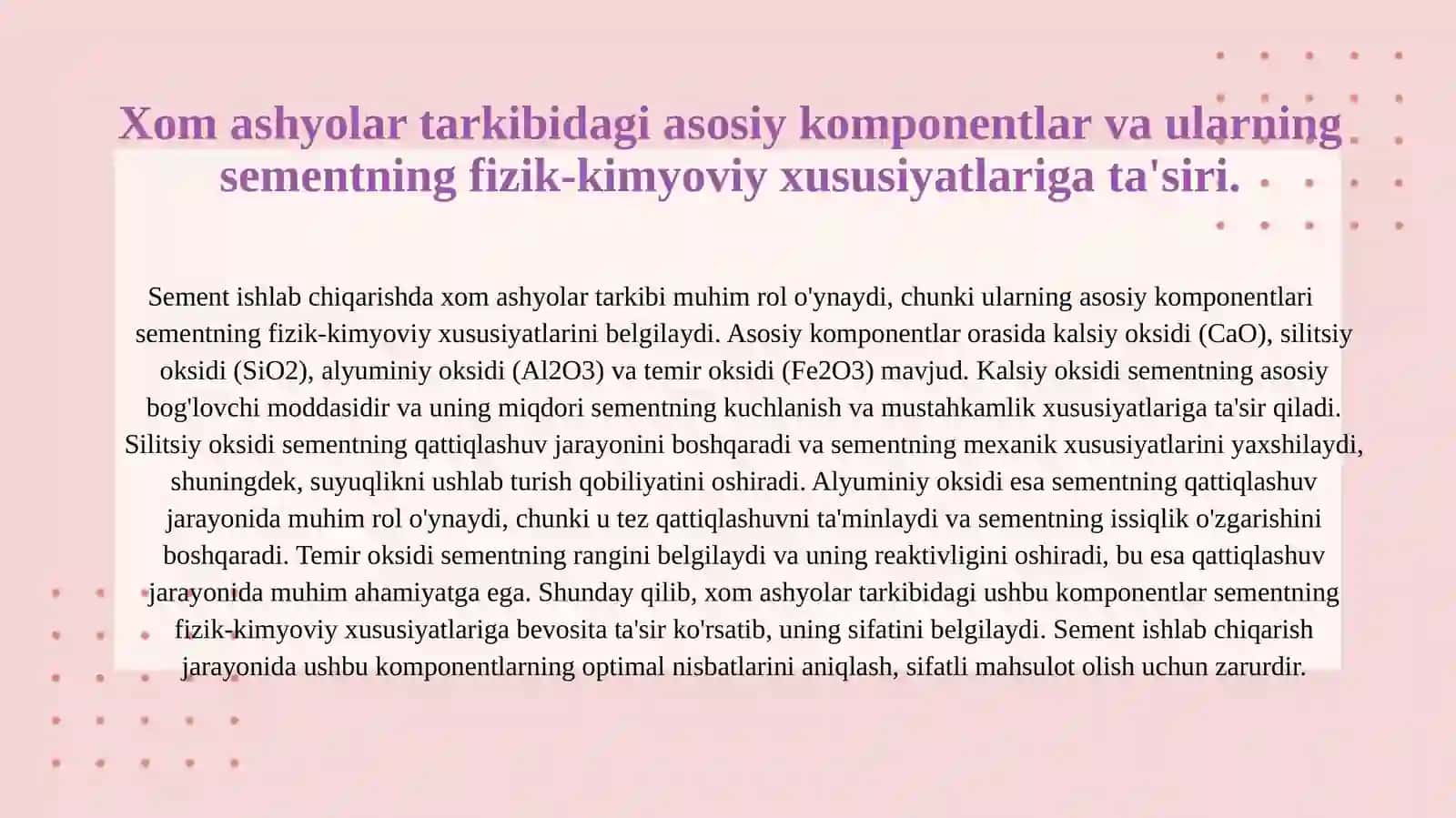 Kuydirishning nazariy asoslari. Sement olish uchun xom ashyolar tarkibi. 4