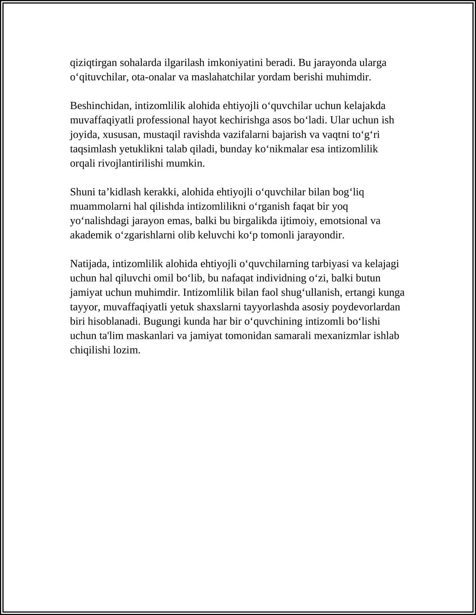 ALOHIDA EHTIYOJLI O‘QUVCHILARDA INTIZOMLILIKNI TARBIYALASHDA GURUH TARBIYACHISINING MAQSADI VA VAZIFALARI 4