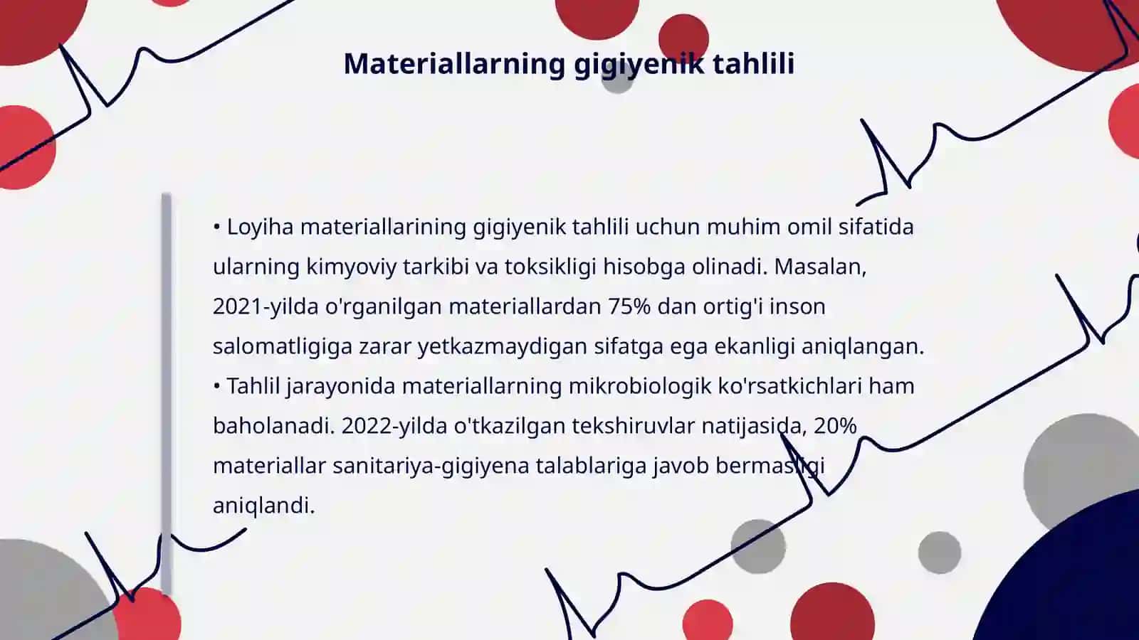 Loyiha materiallari bo'yicha davolash-profilaktika muassasalarini gigiyenik baholash 4